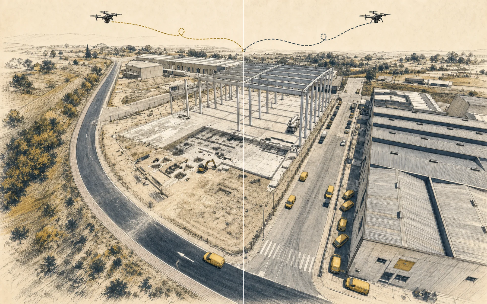 Illustrated industrial construction drone comparison
