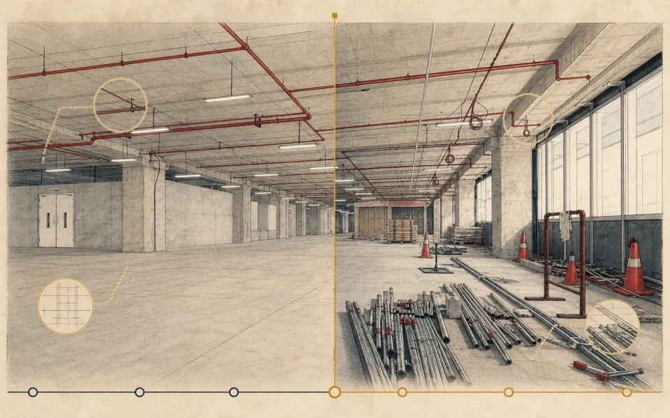 Illustrated interior construction progress tour