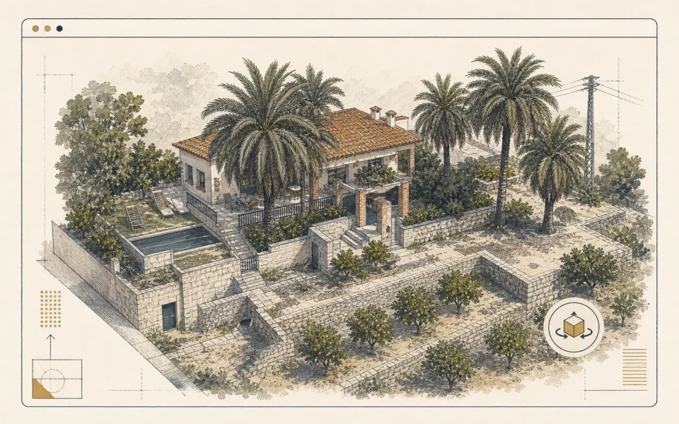 Illustrated 3D capture of a real estate property
